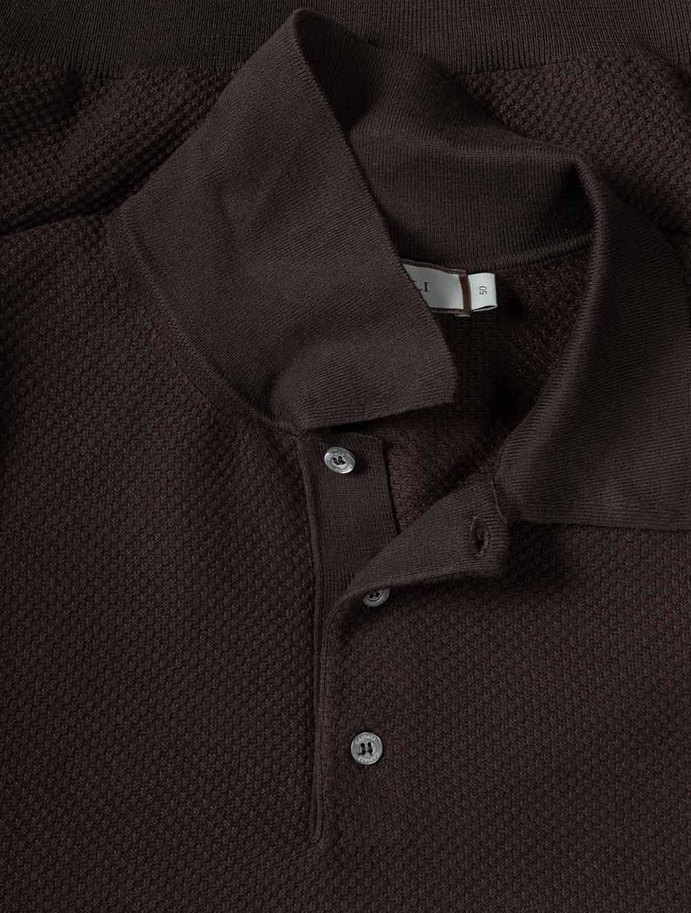 Waffle Pattern Polo Shirt Brown