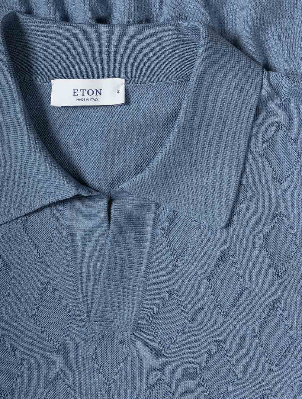 Diamond Pattern S/S Knit Polo-Blue