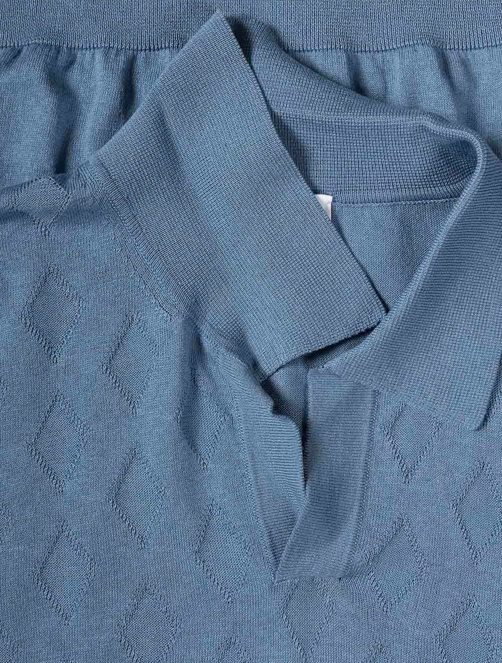 Diamond Pattern S/S Knit Polo-Blue
