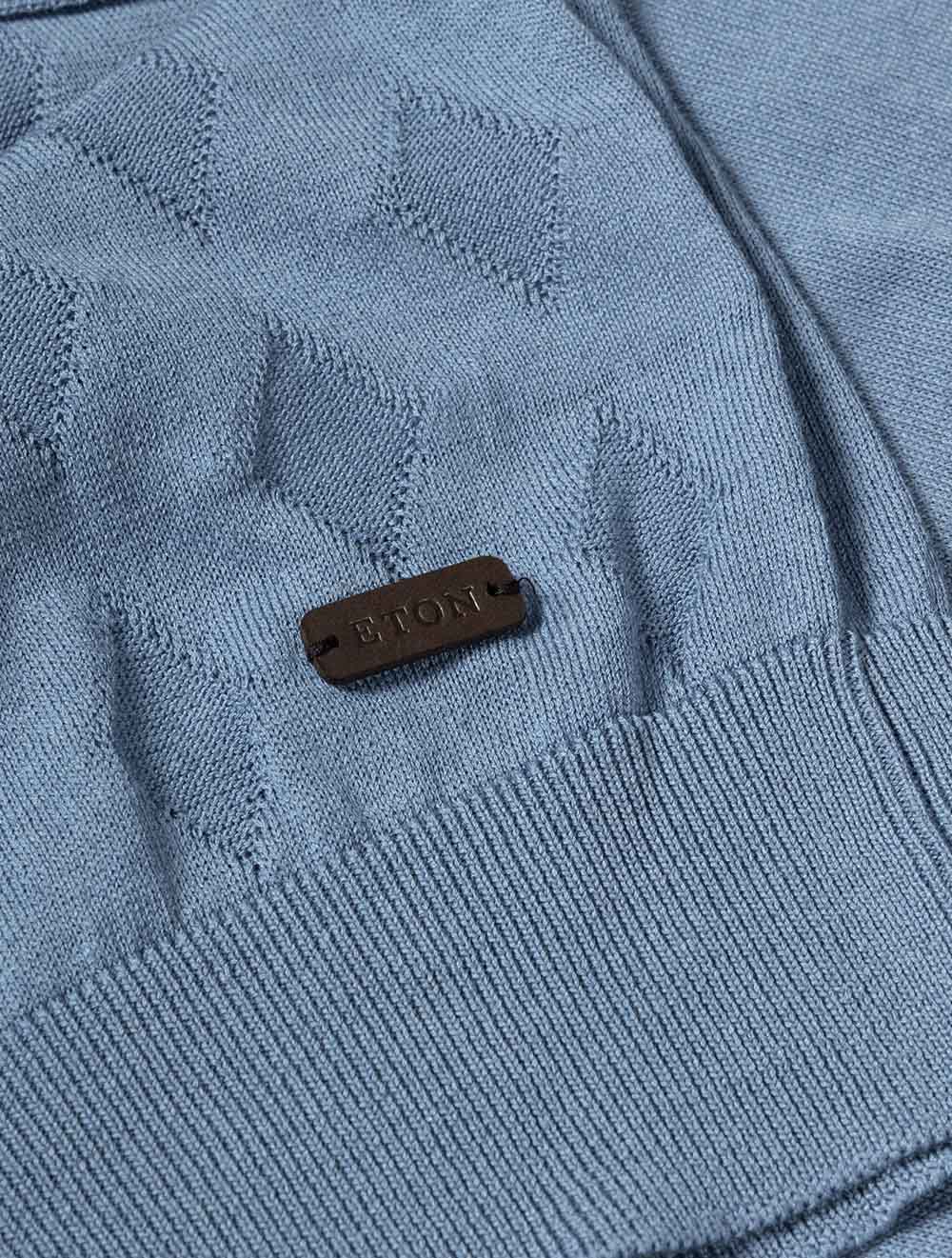 Diamond Pattern S/S Knit Polo-Blue