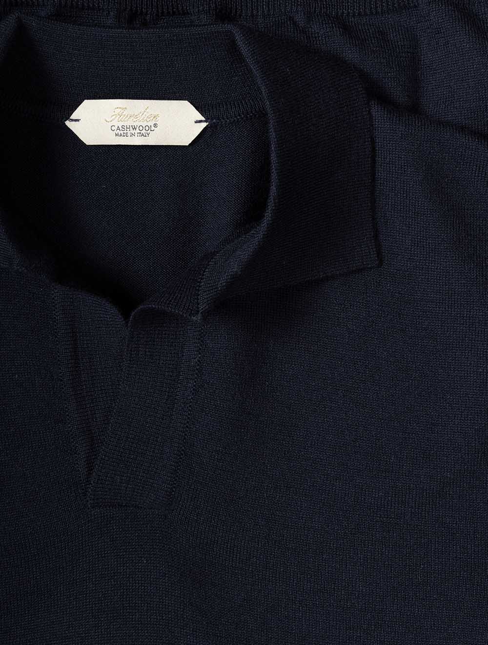 Short Sleeve Buttonless Polo Wool Navy