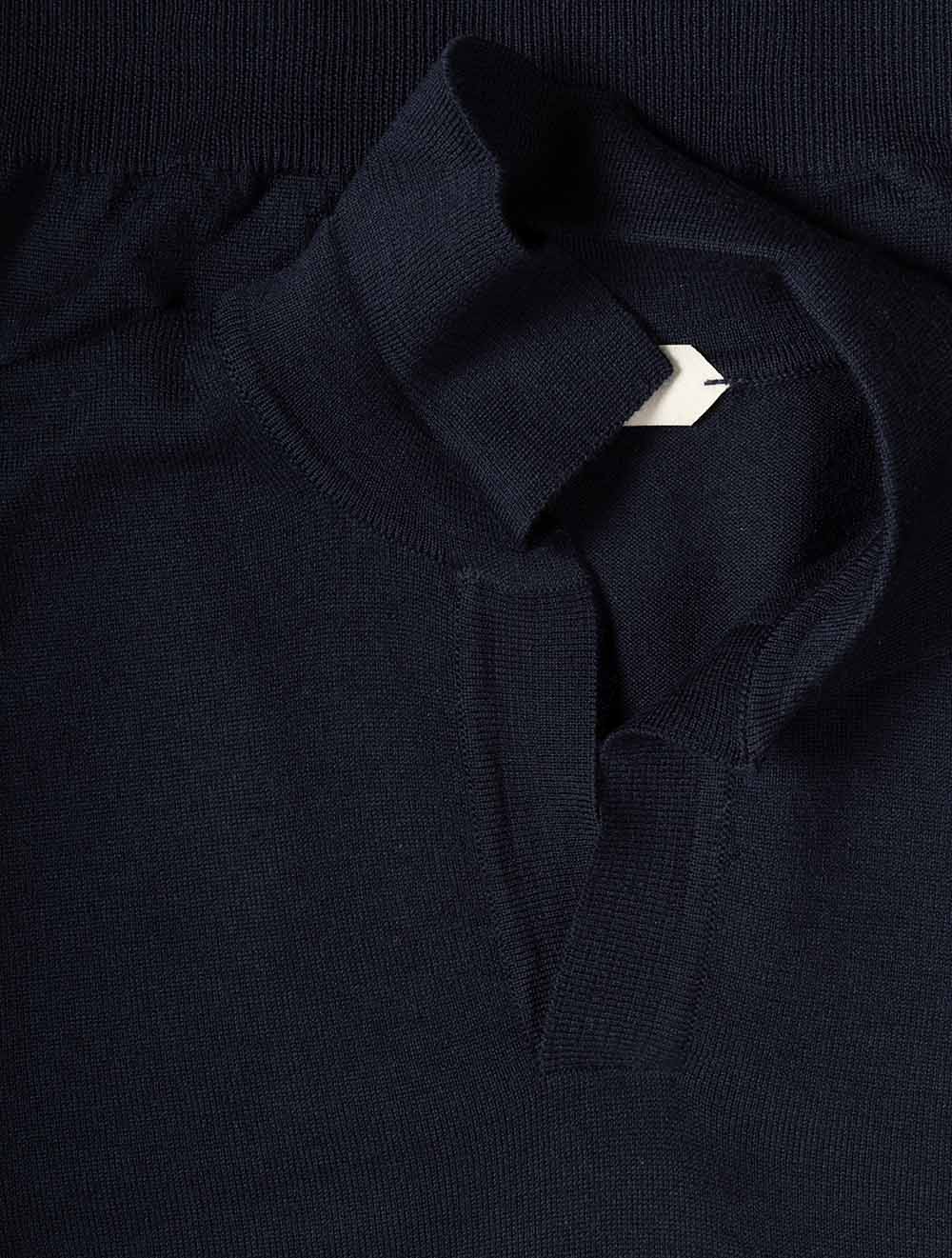 Short Sleeve Buttonless Polo Wool Navy