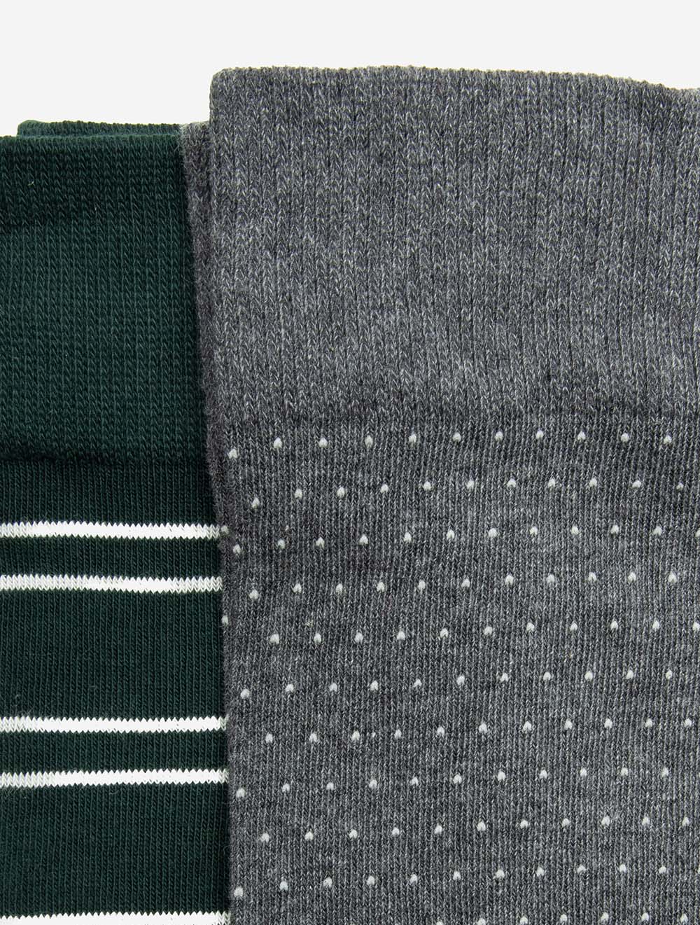 Stripe and Mini Dot Socks 2-Pack Gift Box Tartan Green