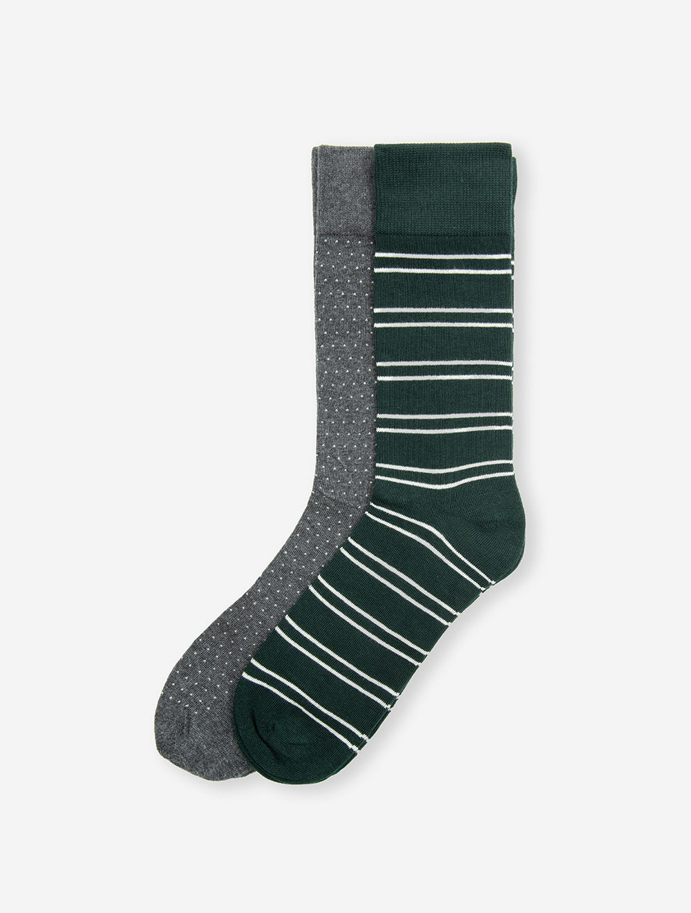Stripe and Mini Dot Socks 2-Pack Gift Box Tartan Green