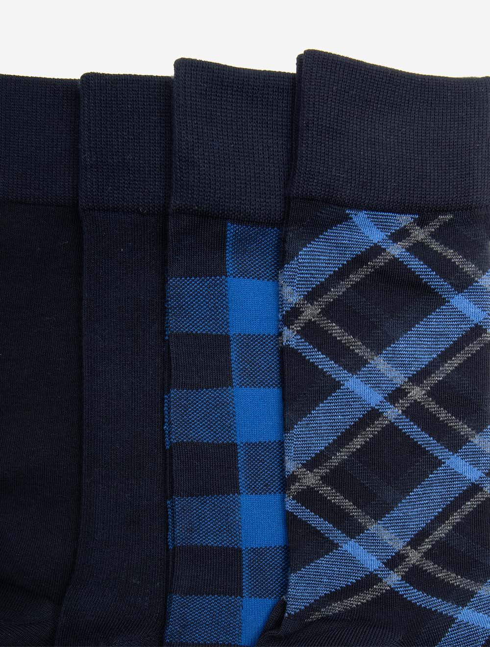 Check and Solid Socks 4-Pack Gift Box Marine