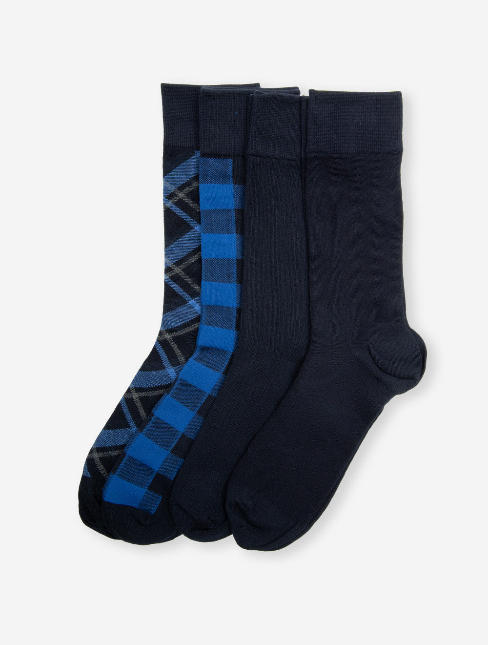 Check and Solid Socks 4-Pack Gift Box Marine