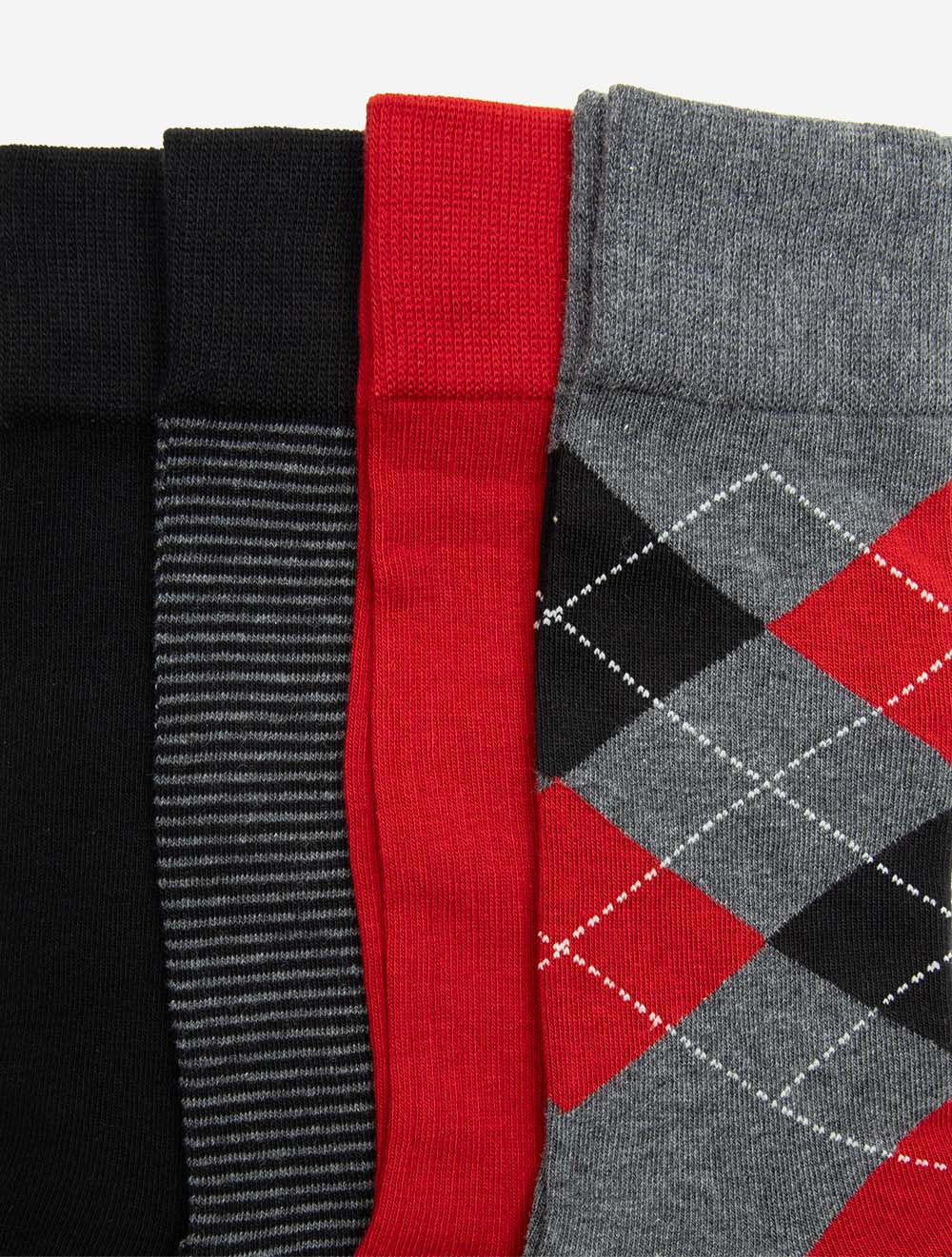 Chaussettes à losanges et rayures, lot de 4, GB-Charcoal Melange