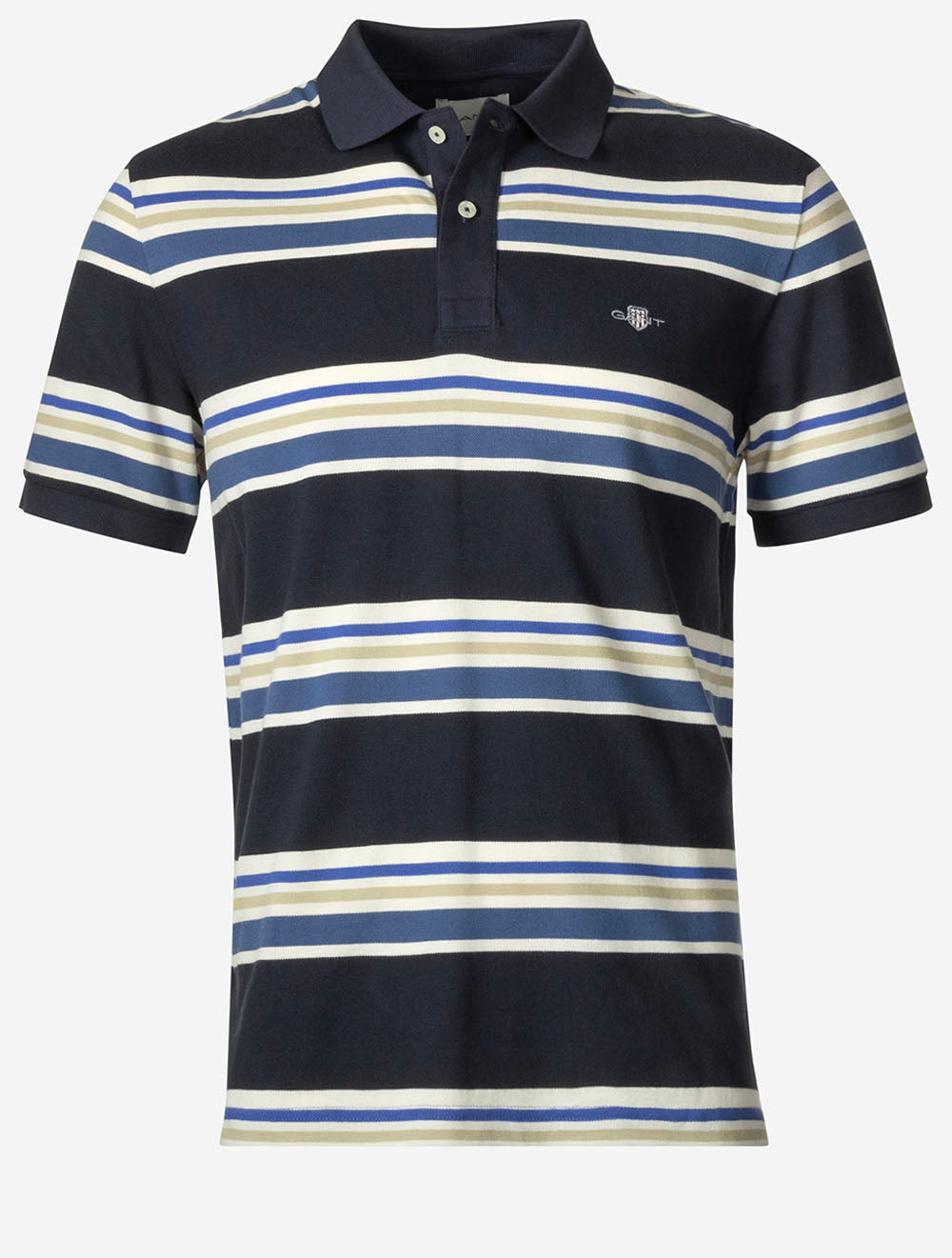 Multi Striped Short Sleeve Polo Evening Blue