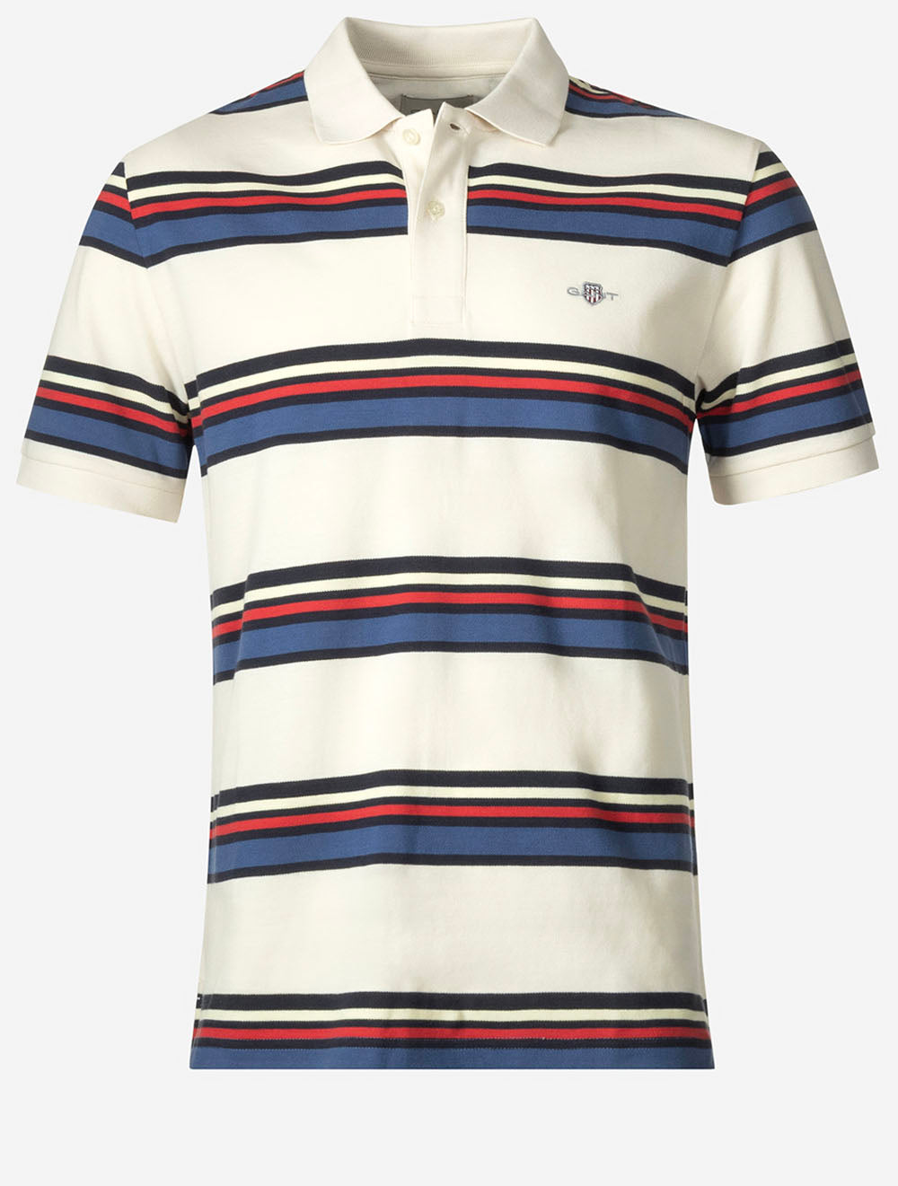 Multi Striped Short Sleeve Polo Creamed White