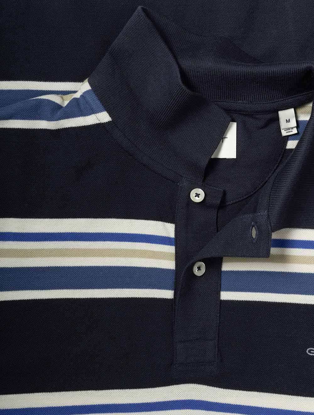 Multi Striped Short Sleeve Polo Evening Blue