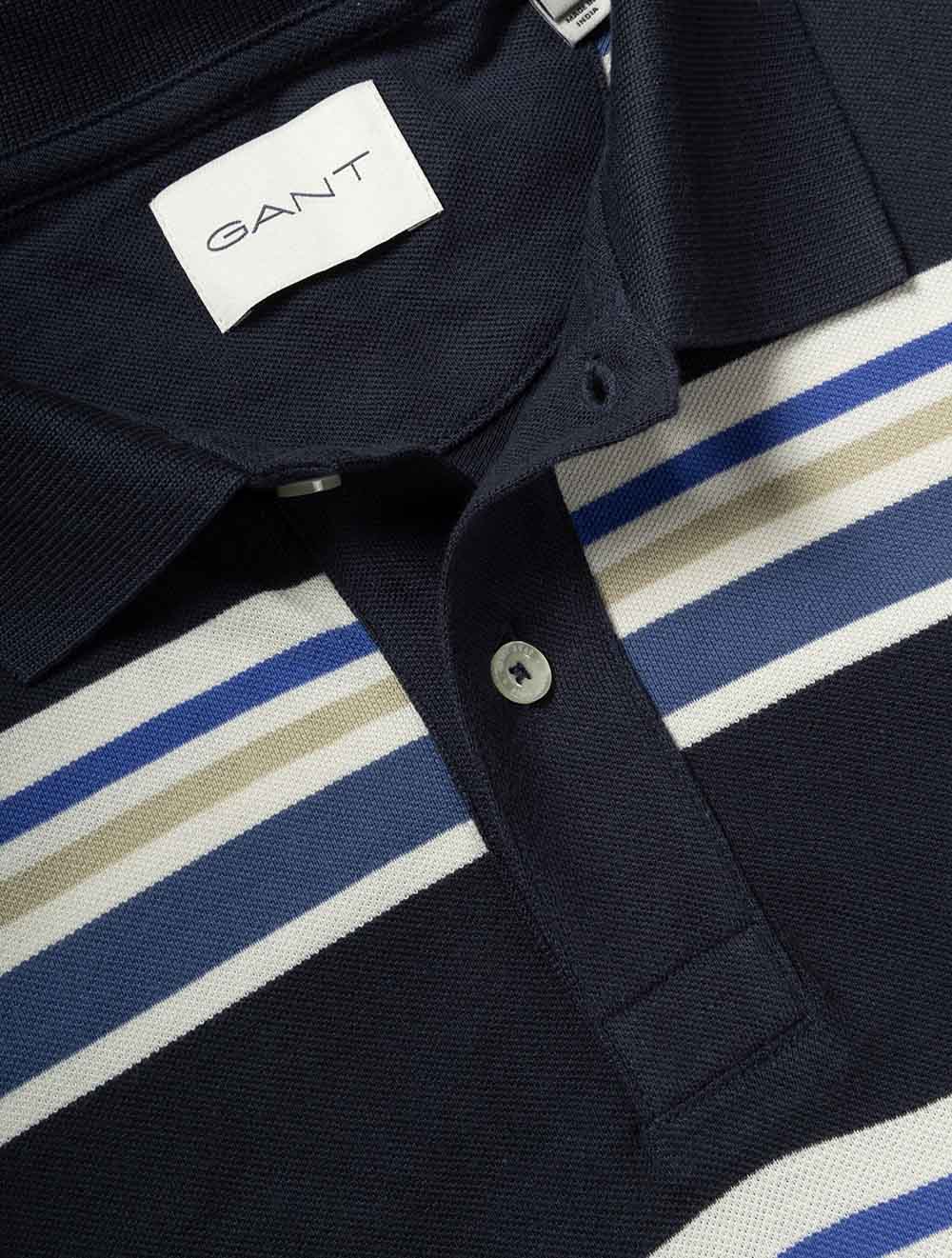 Multi Striped Short Sleeve Polo Evening Blue