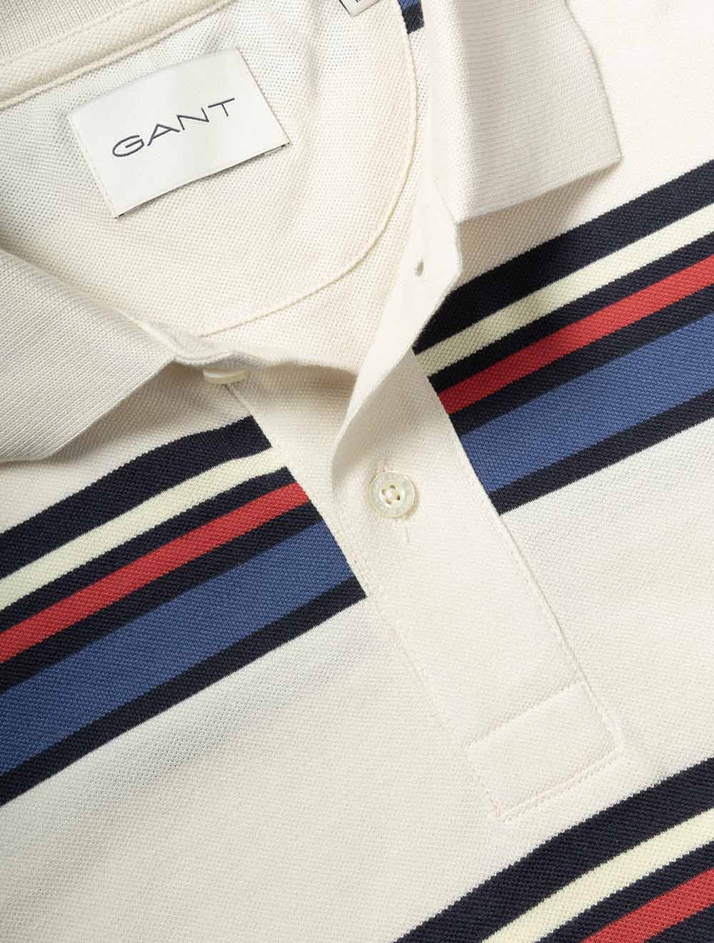 Multi Striped Short Sleeve Polo Creamed White