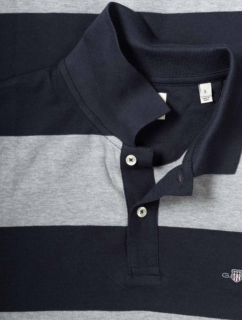 Block Stripe Polo Grey Melange