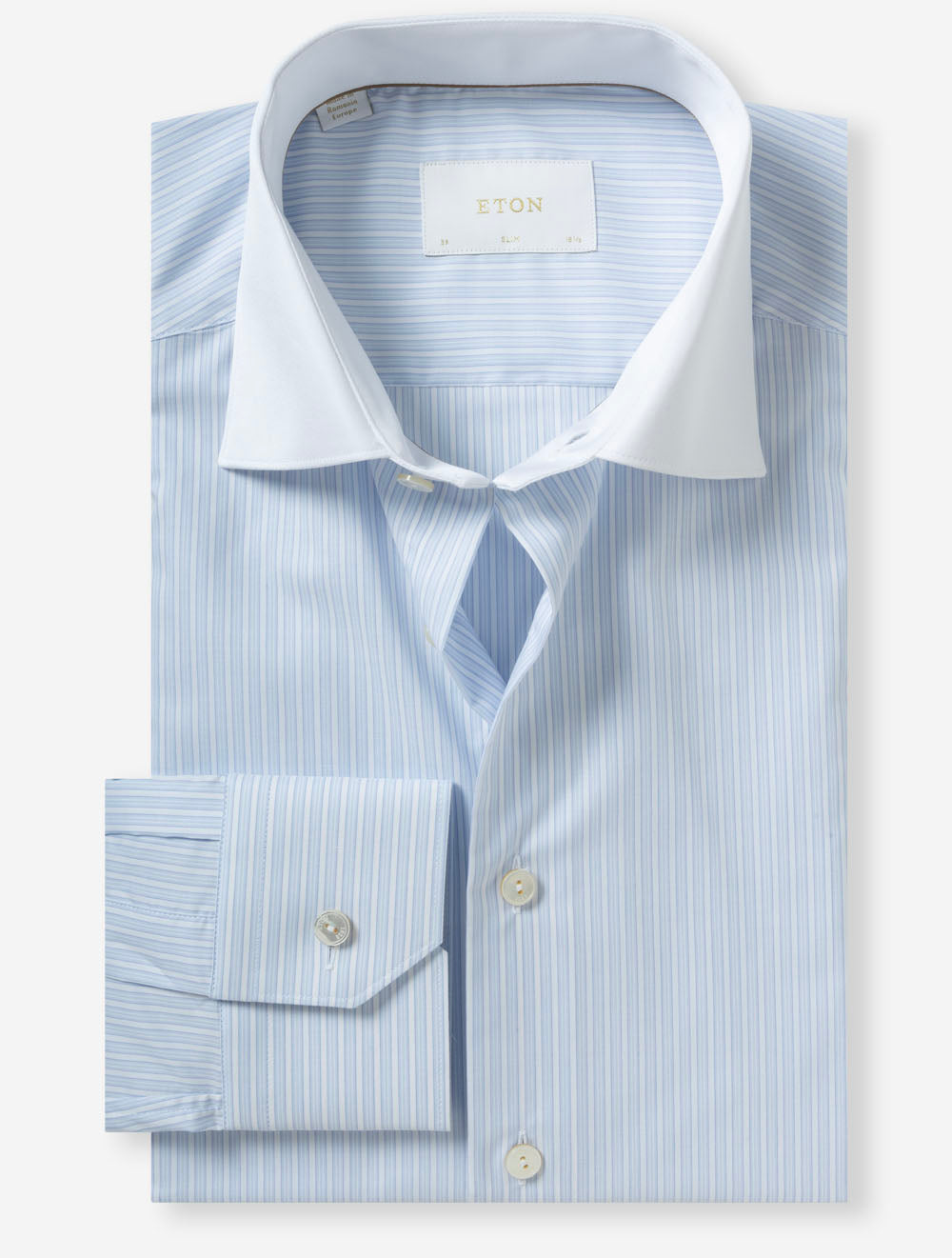 Slim Contrast Collar Striped Shirt Blue