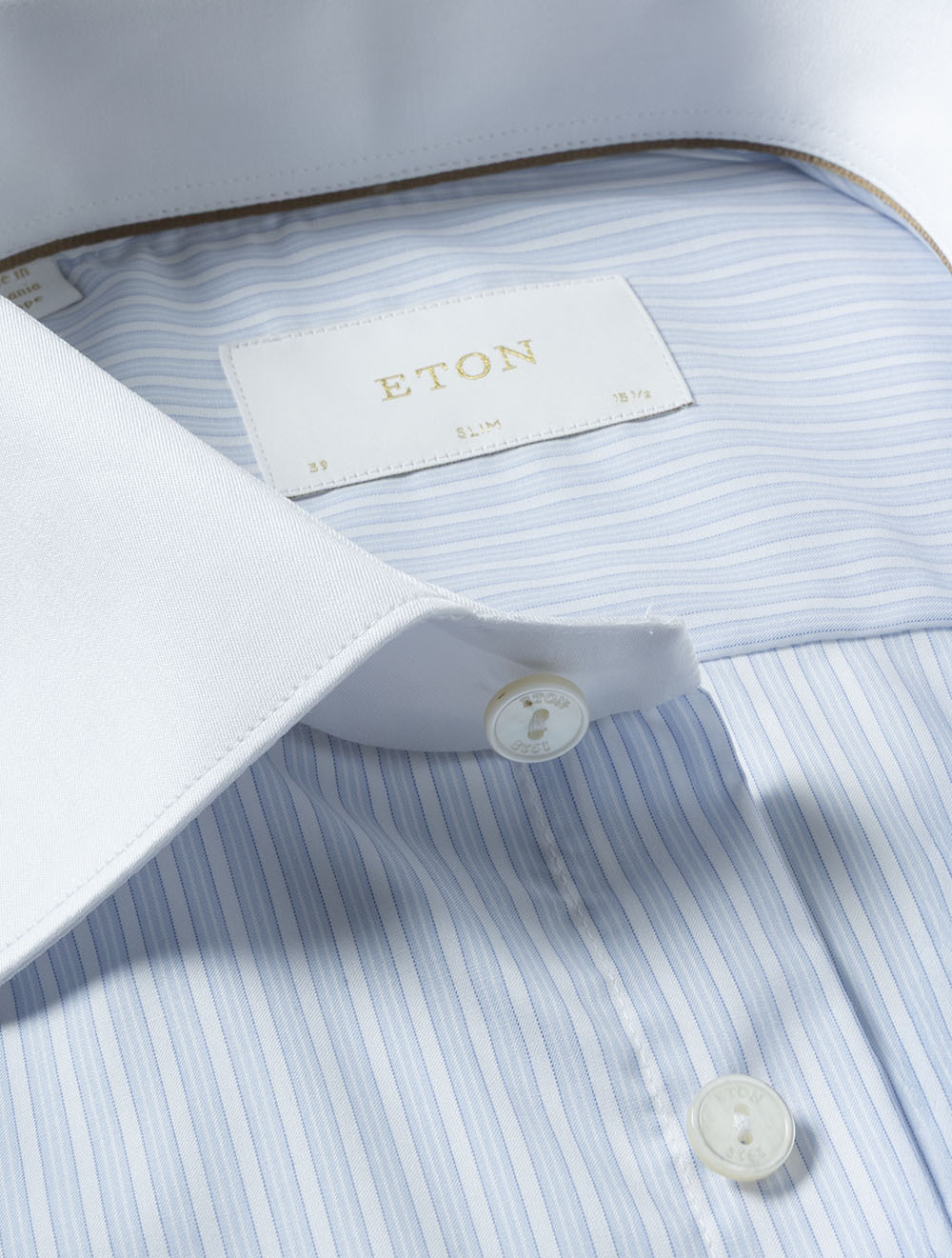 Slim Contrast Collar Striped Shirt Blue