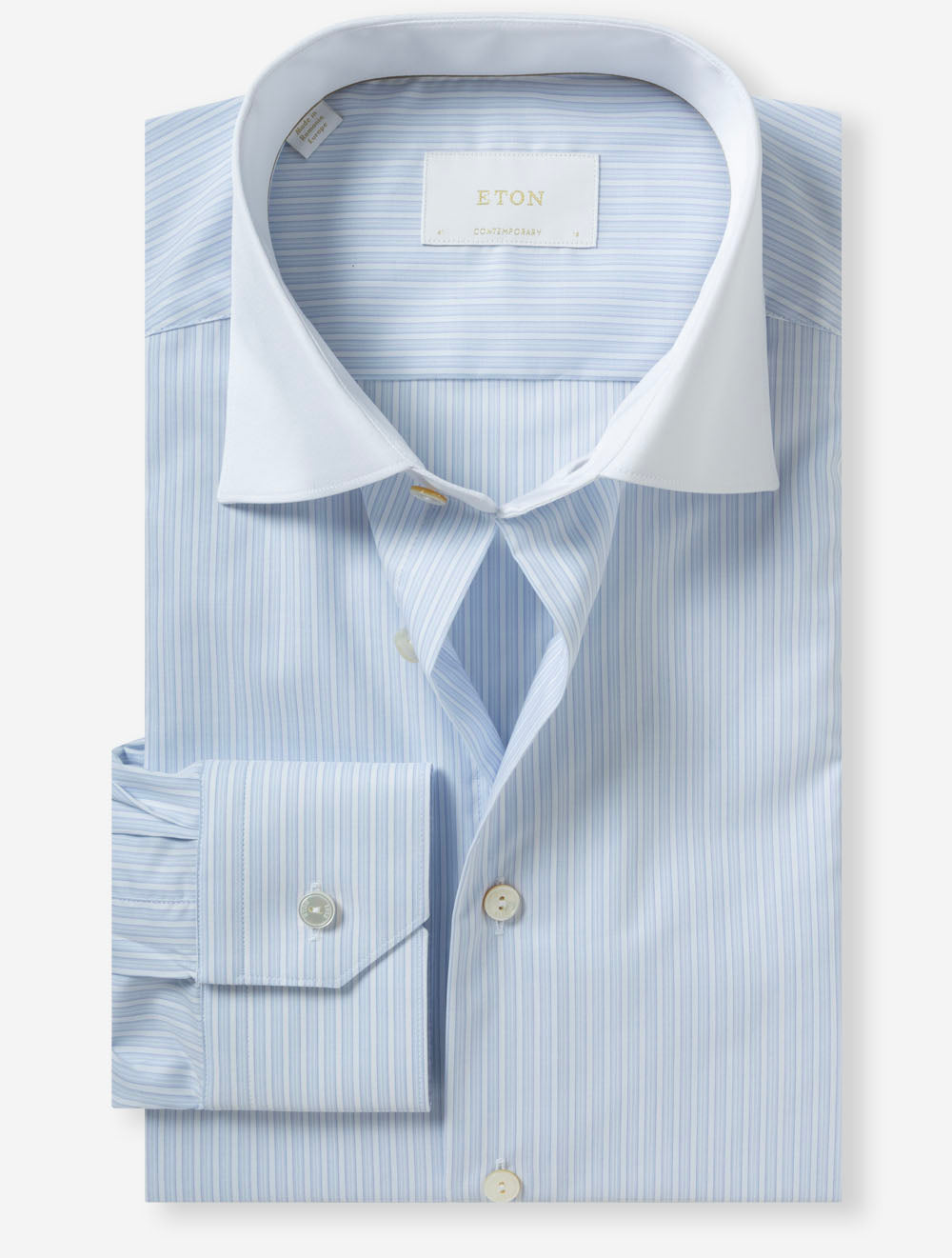 Contrast Collar Striped Shirt Blue