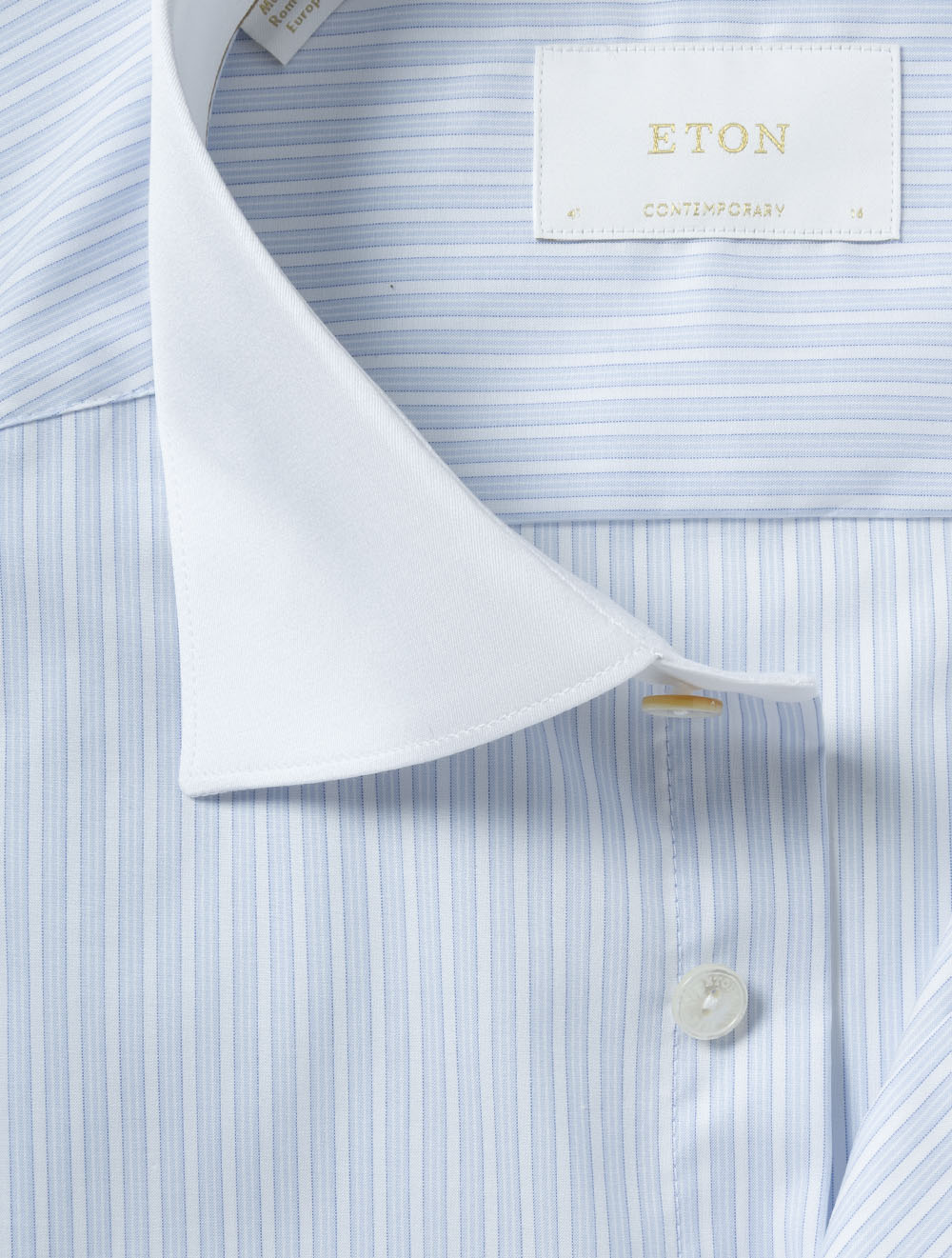 Contrast Collar Striped Shirt Blue