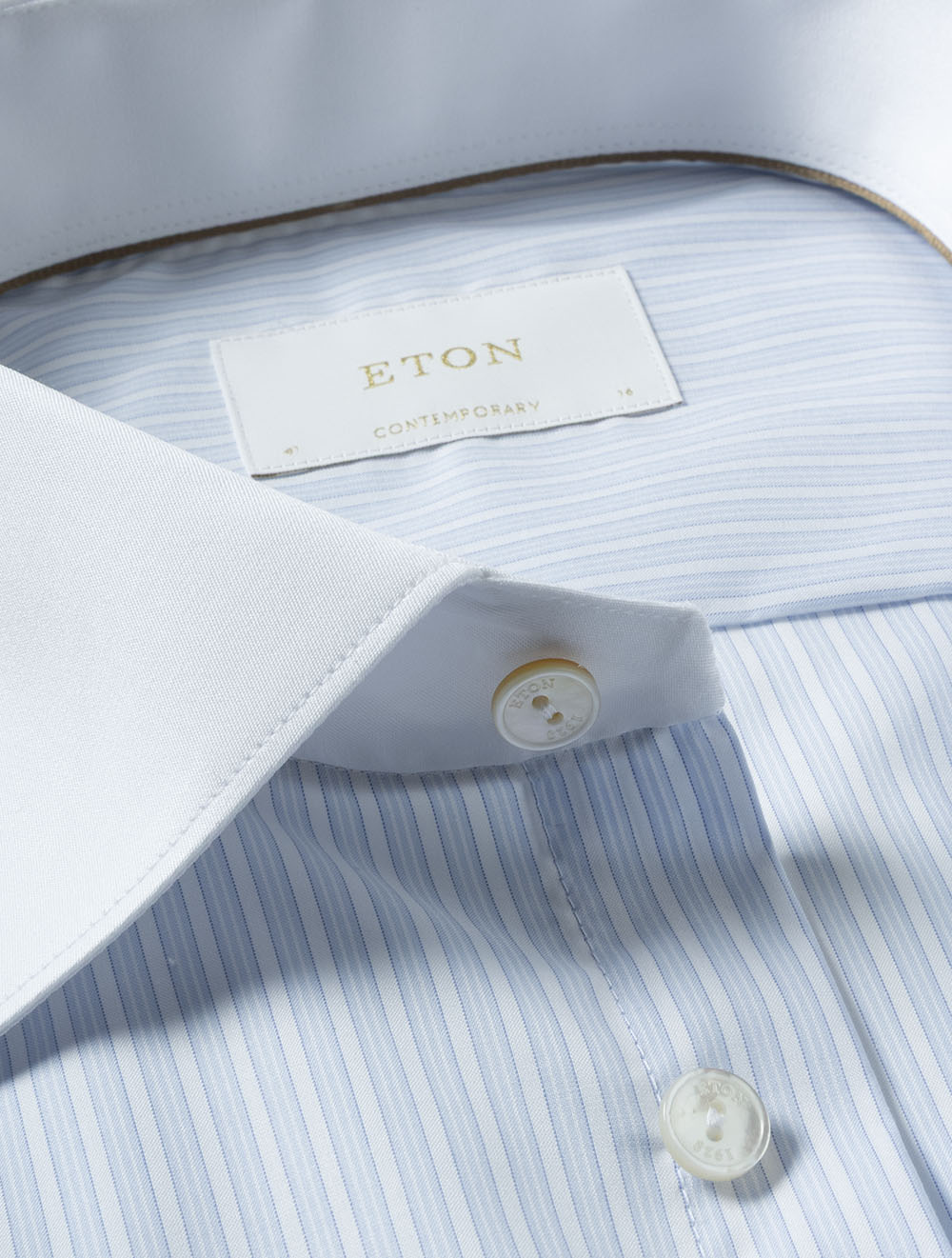 Contrast Collar Striped Shirt Blue