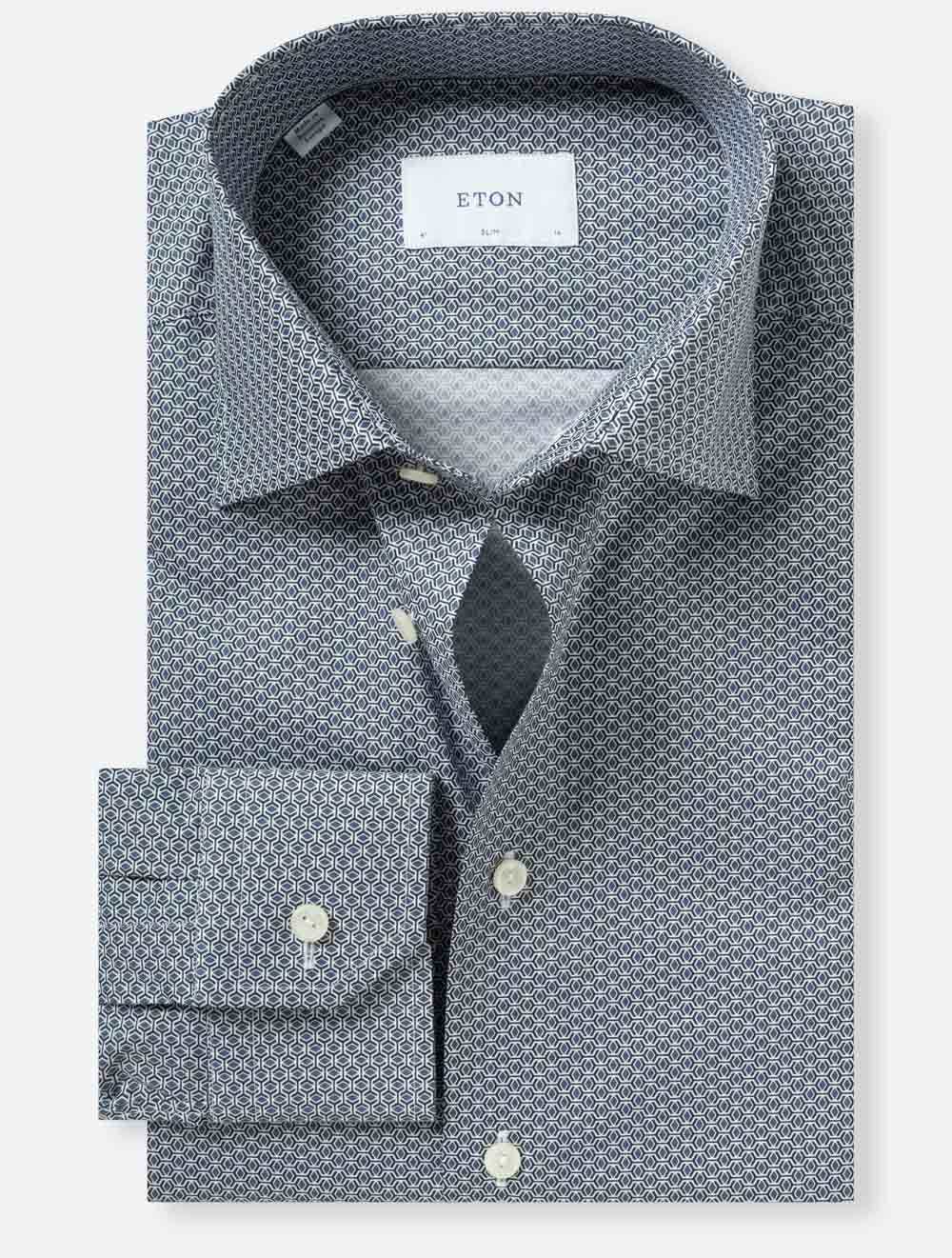 Slim Geometric Print Shirt Blue