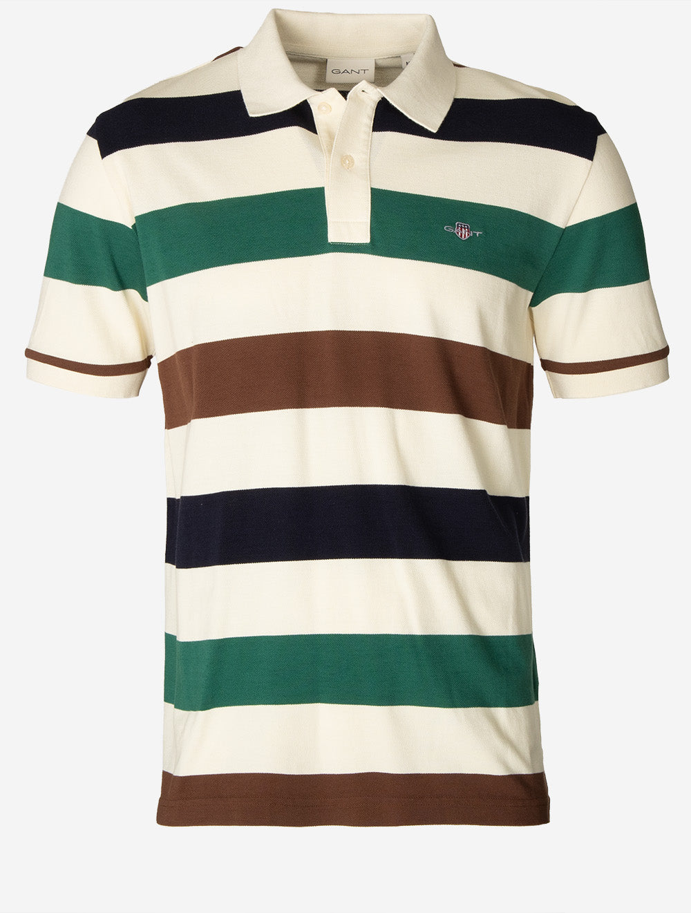 Striped Short Sleeve Polo Shirt Cream