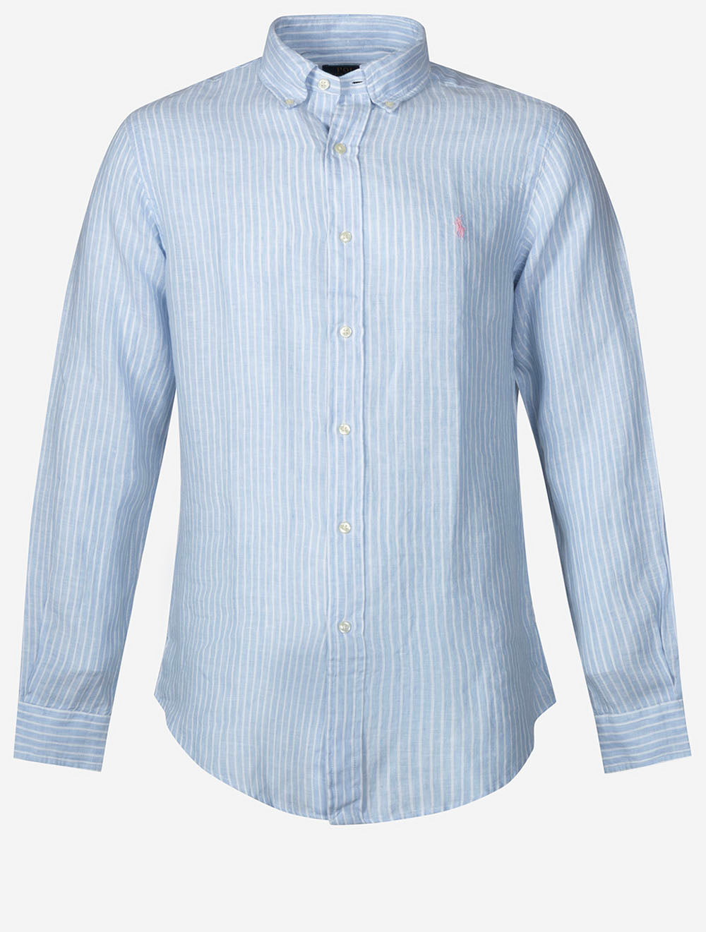 Custom Fit Striped Linen Shirt Blue