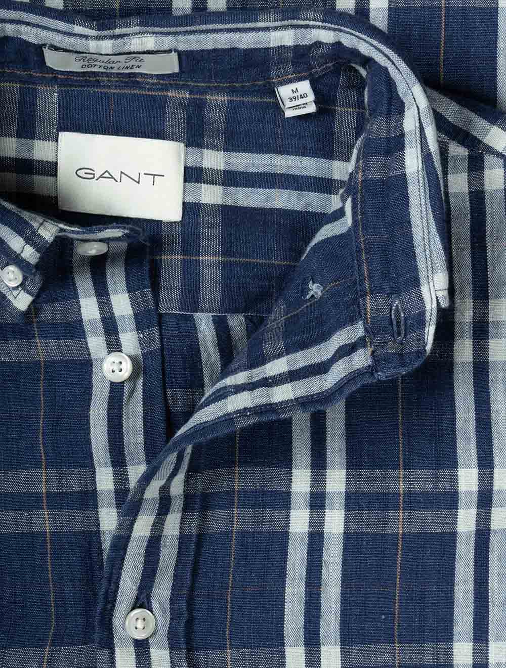 Regular Cotton Linen Indigo Check Shirt Light Indigo