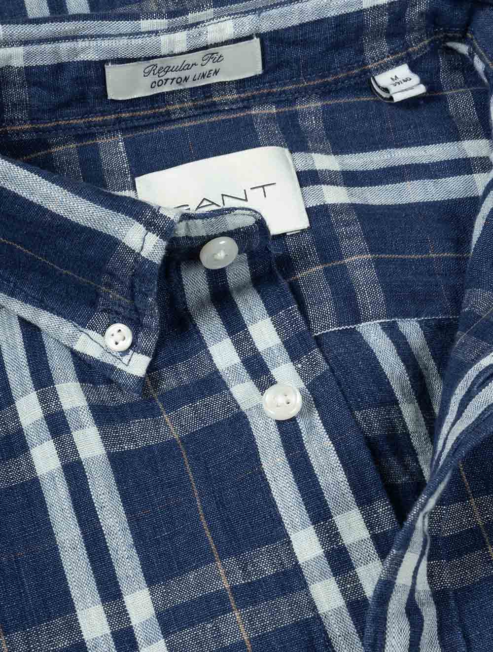 Regular Cotton Linen Indigo Check Shirt Light Indigo