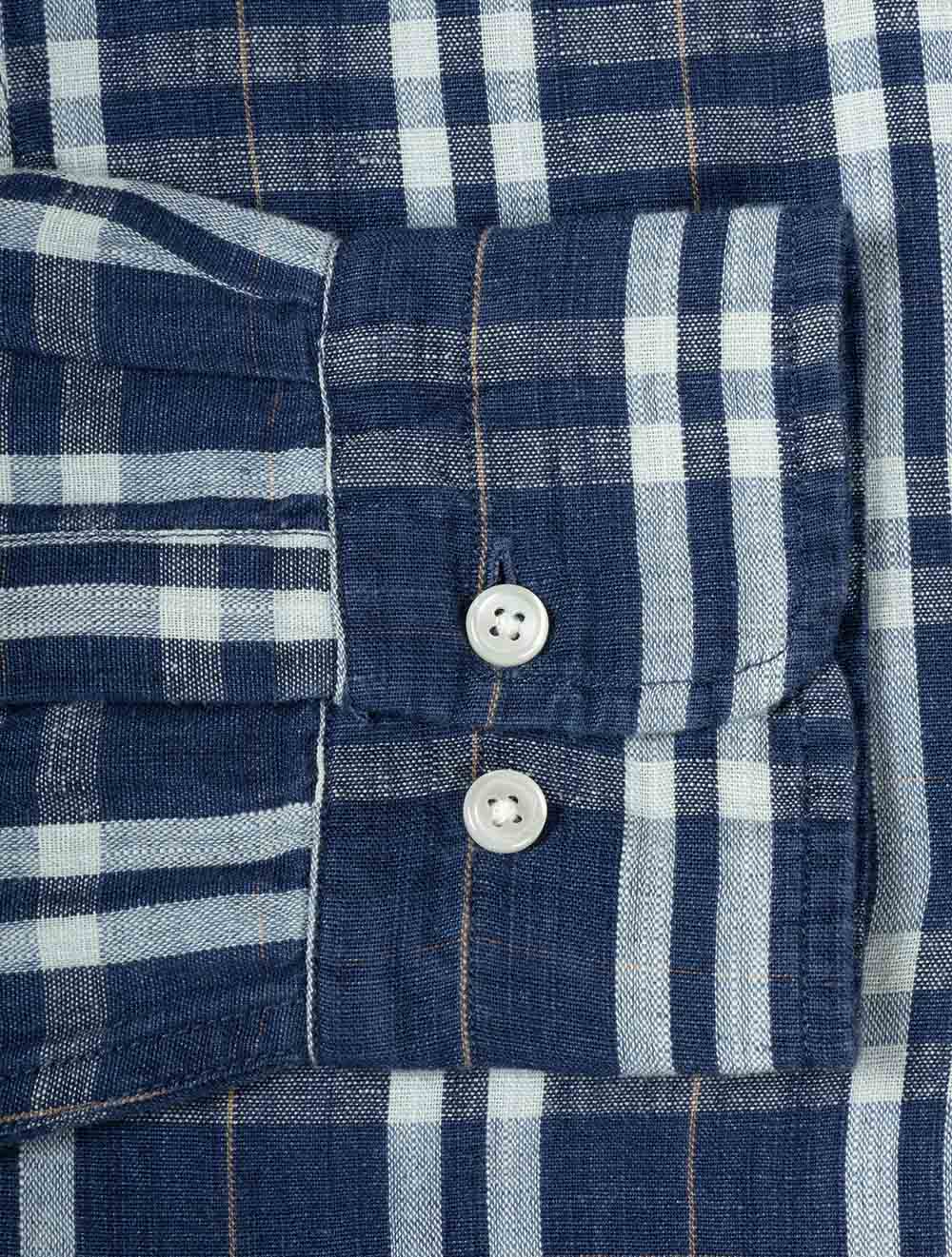 Regular Cotton Linen Indigo Check Shirt Light Indigo