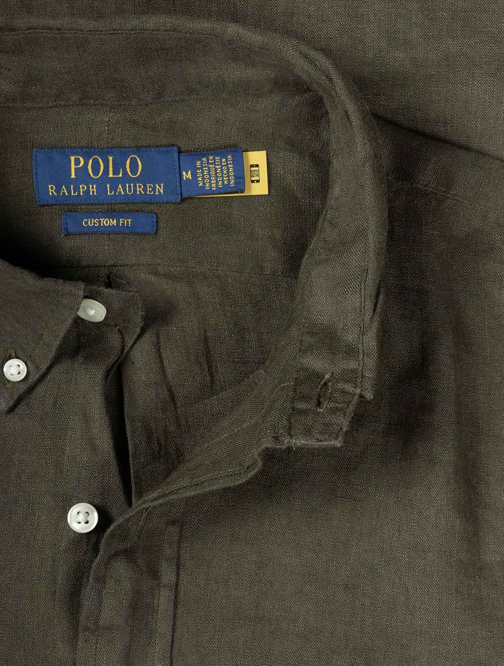 Custom Fit Linen Shirt Dark Green