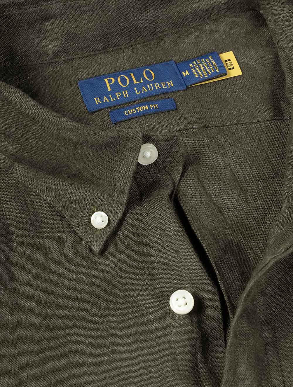 Custom Fit Linen Shirt Dark Green
