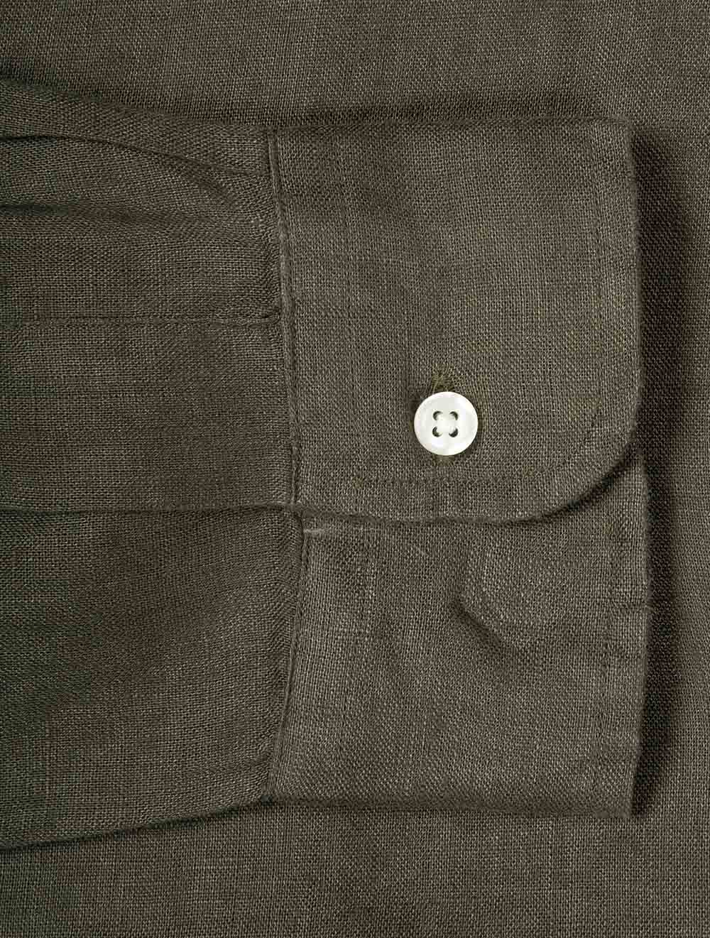 Custom Fit Linen Shirt Dark Green