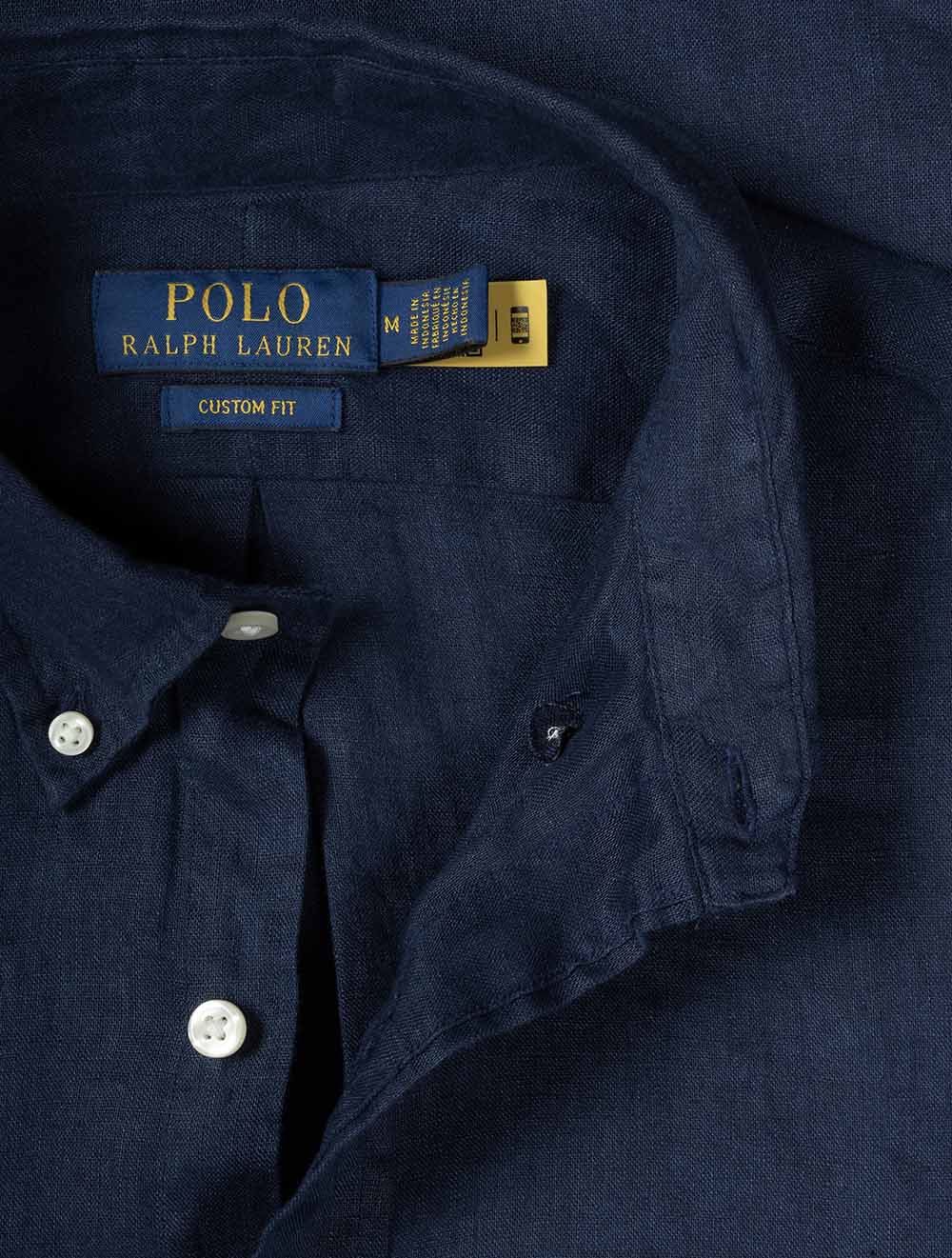 Custom Fit Linen Shirt Navy