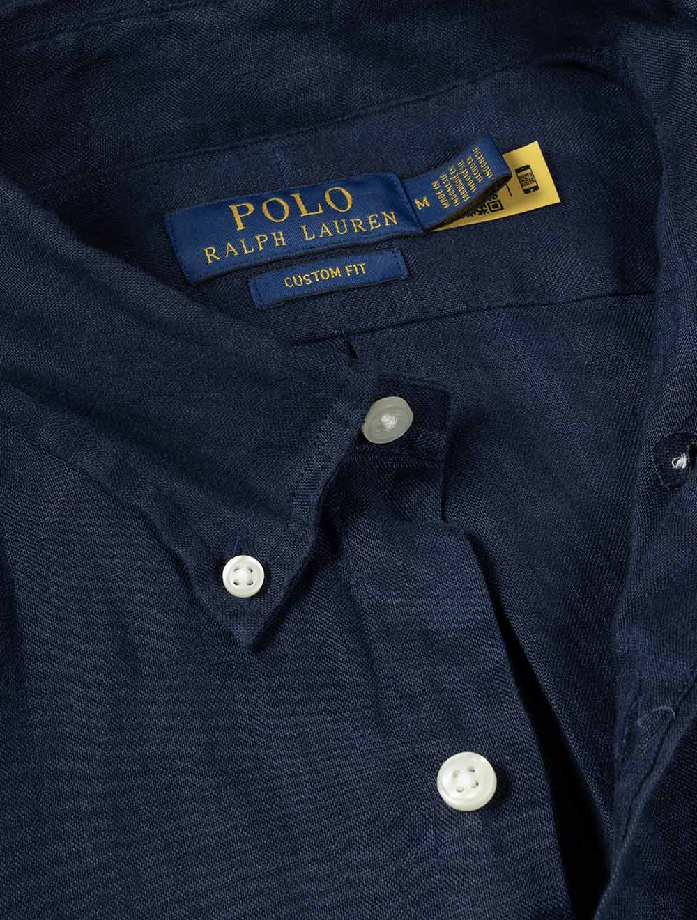 Custom Fit Linen Shirt Navy