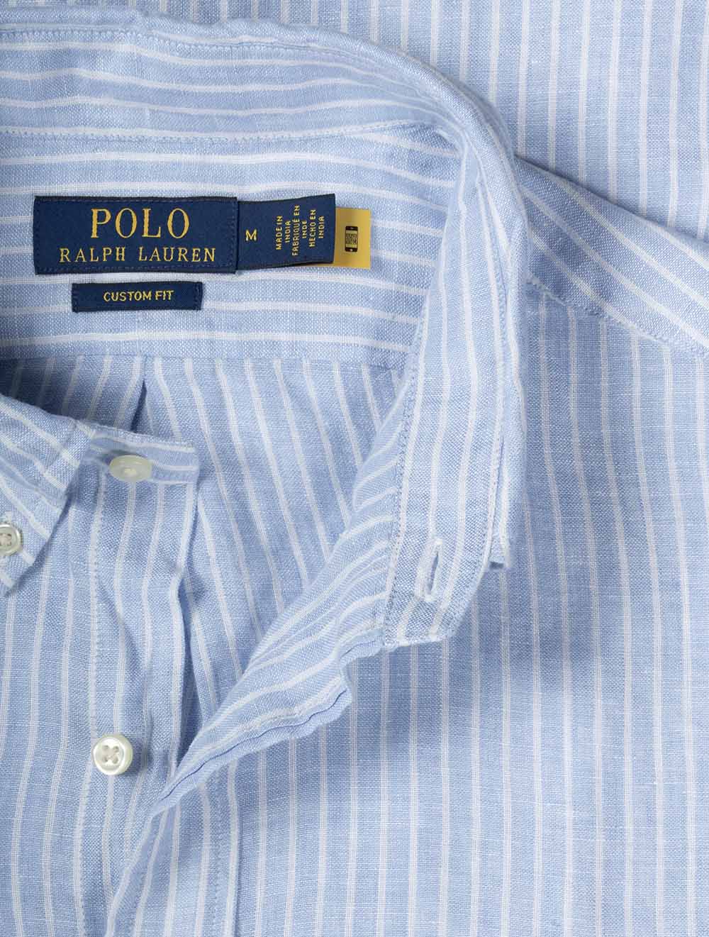 Custom Fit Striped Linen Shirt Blue