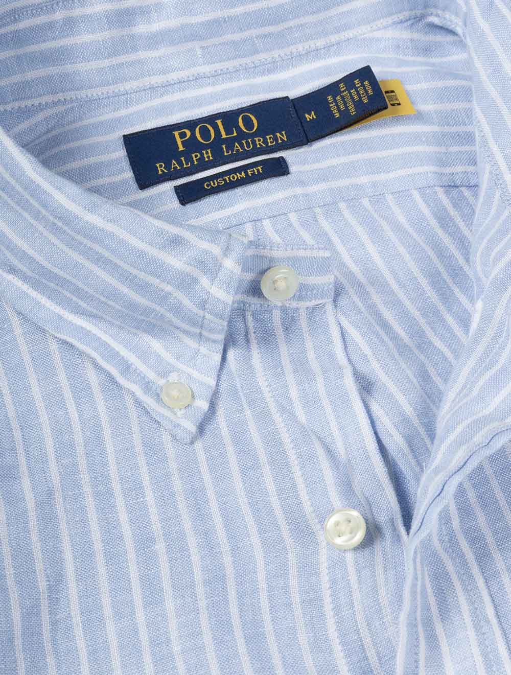 Custom Fit Striped Linen Shirt Blue