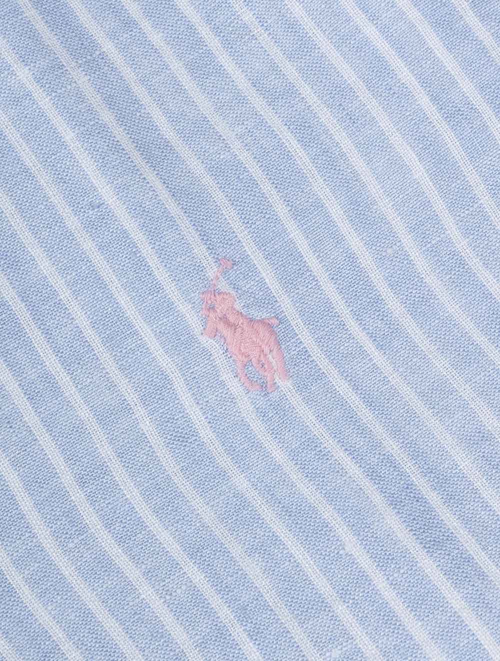 Custom Fit Striped Linen Shirt Blue
