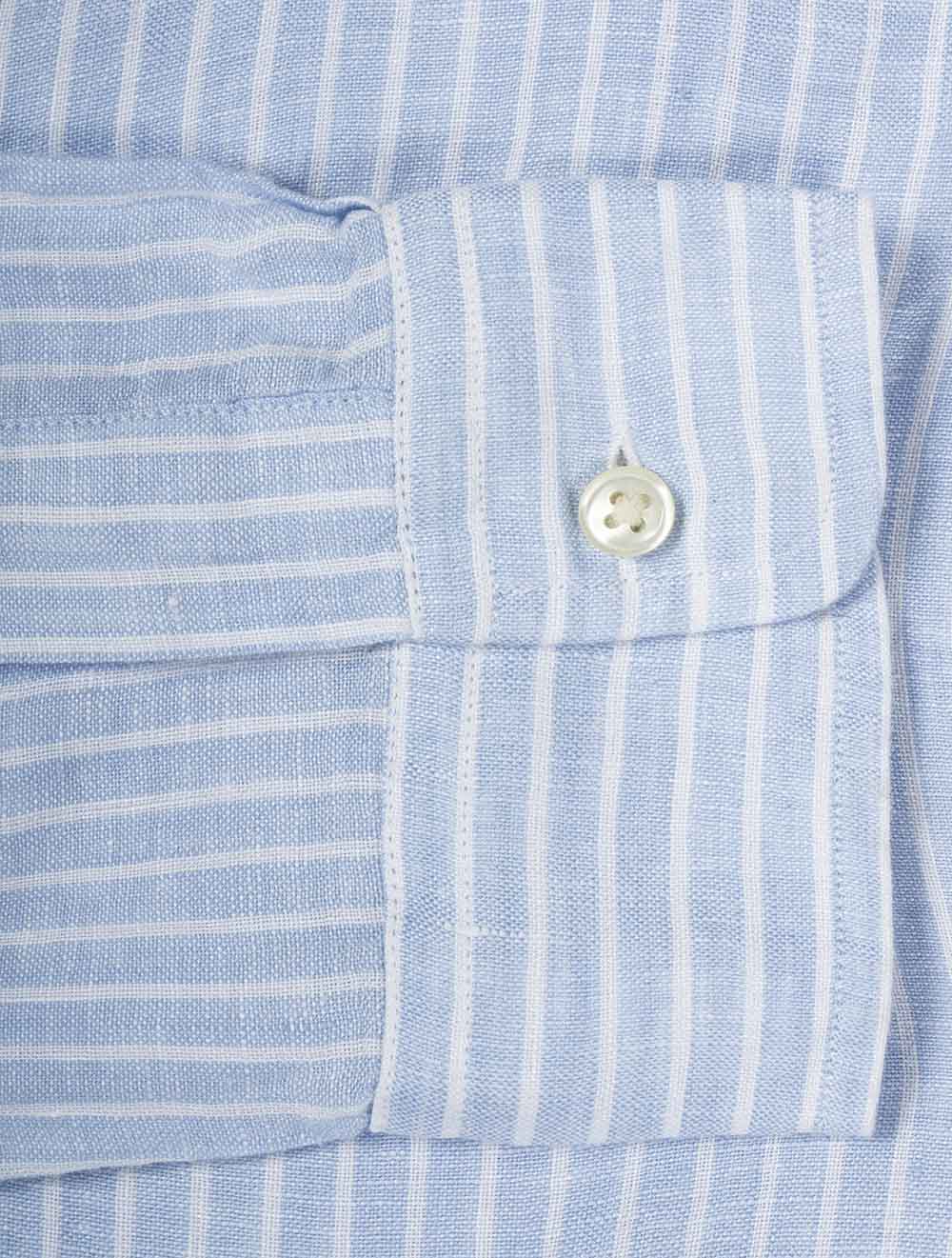 Custom Fit Striped Linen Shirt Blue