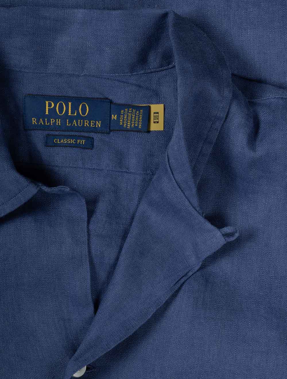 Linen Short Sleeve Camp Shirt Blue