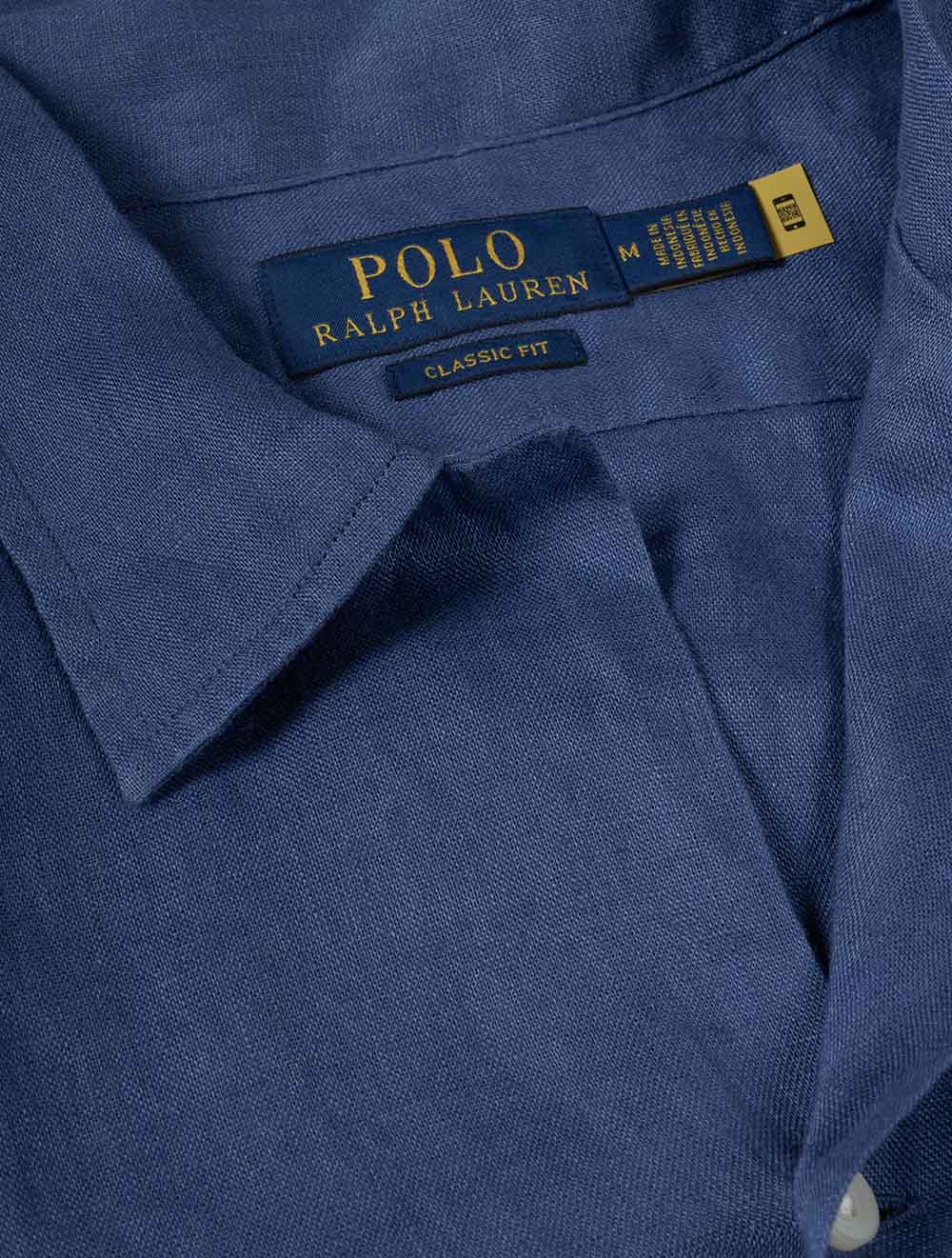 Linen Short Sleeve Camp Shirt Blue