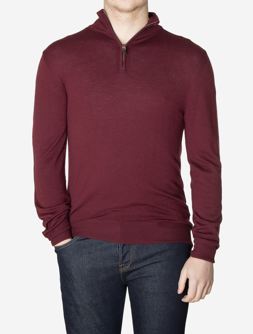 Pure Wool Half Zip Knit Wine