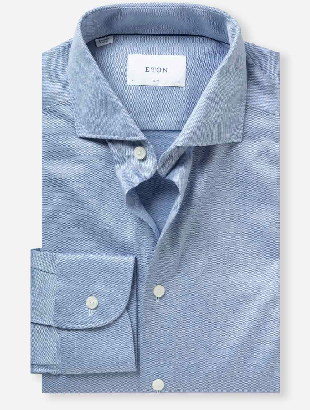 Slim Jacquard Knit Shirt Blue