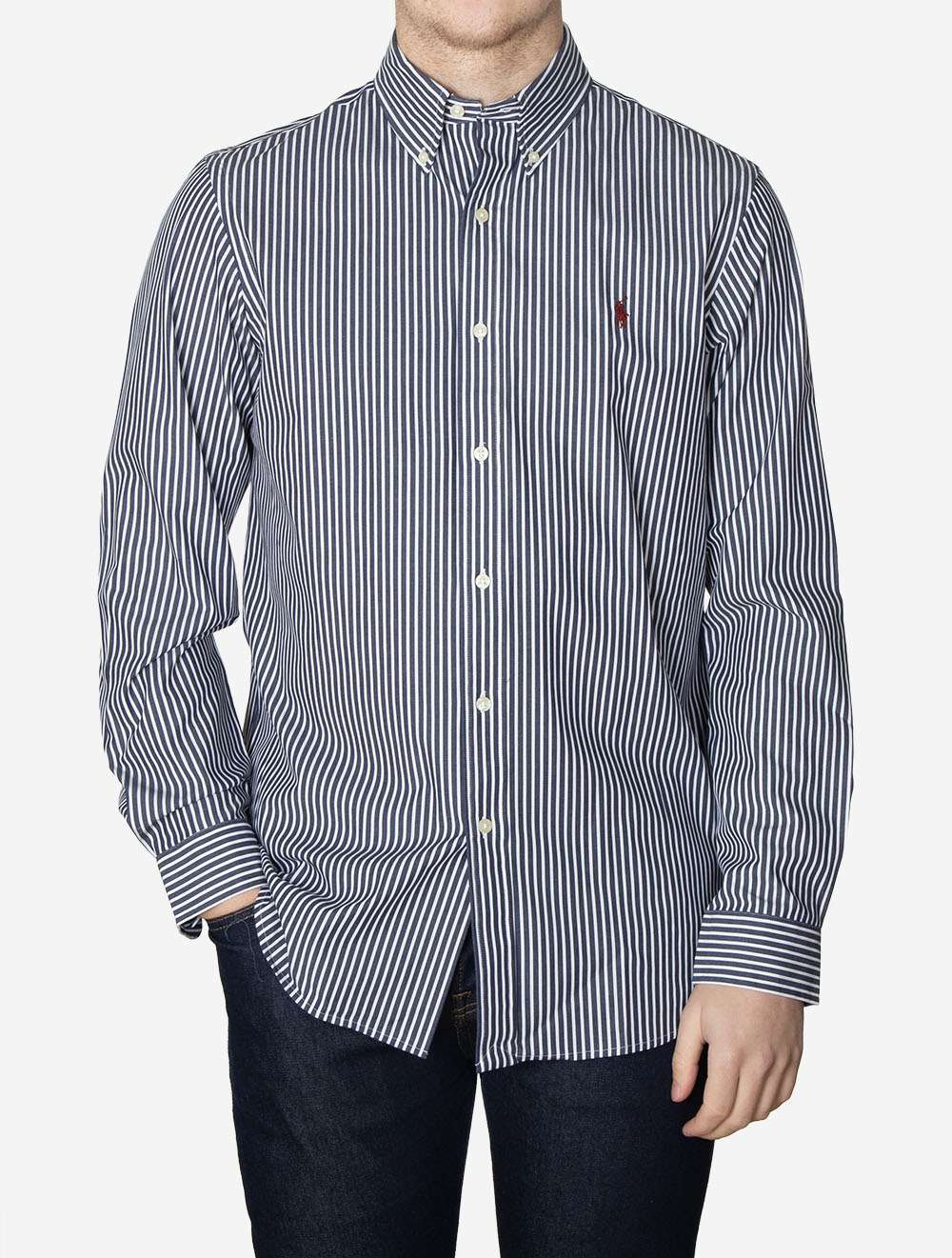 Striped Stretch Poplin Shirt Navy White