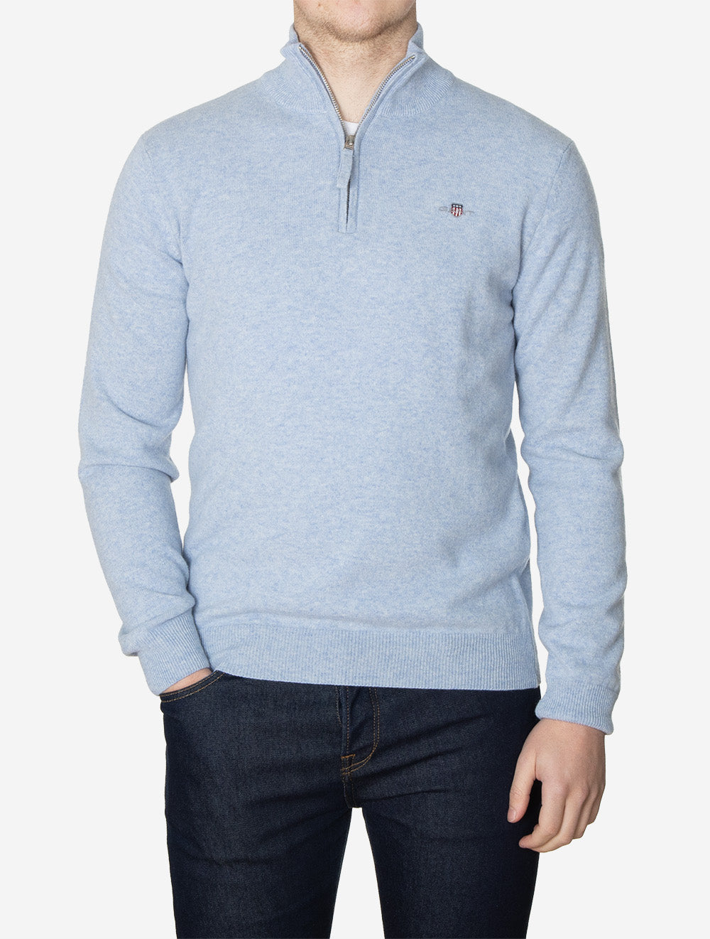 Superfine Lambswool Half Zip Light Blue Melange