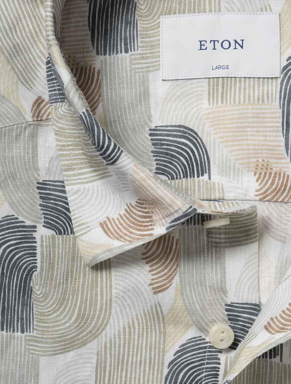 Geometric Print Linen Shirt Green