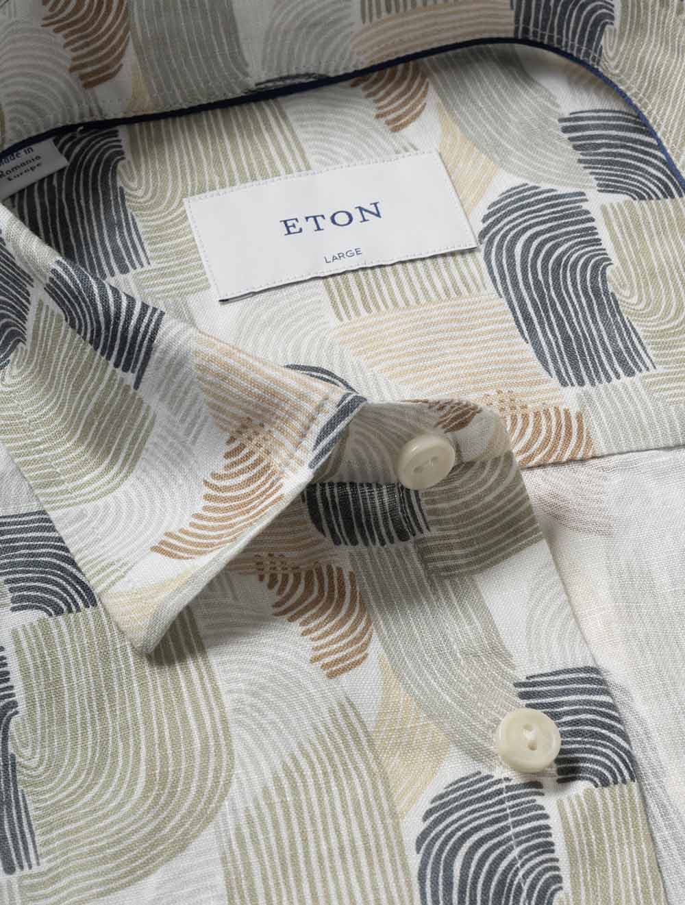 Geometric Print Linen Shirt Green