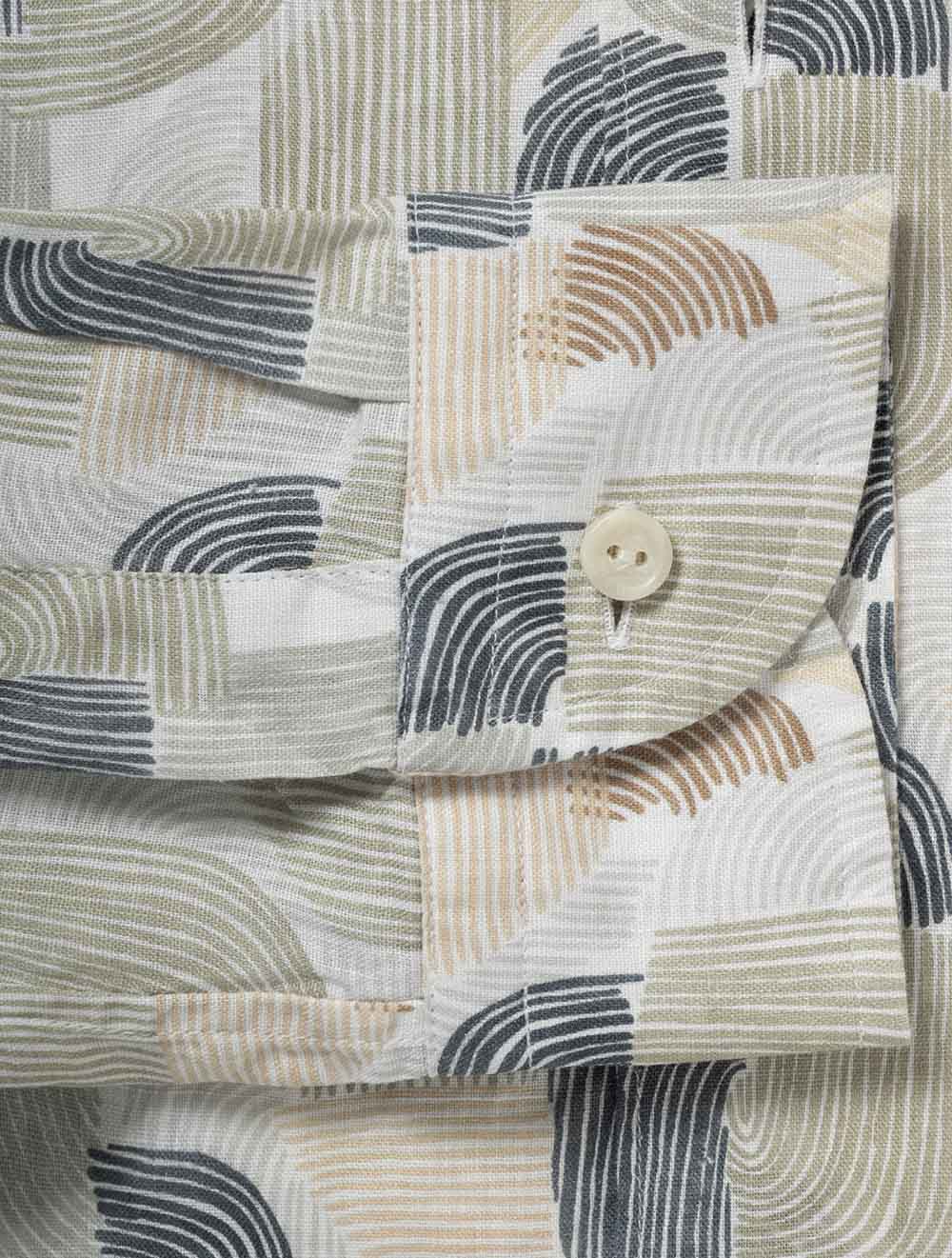 Geometric Print Linen Shirt Green