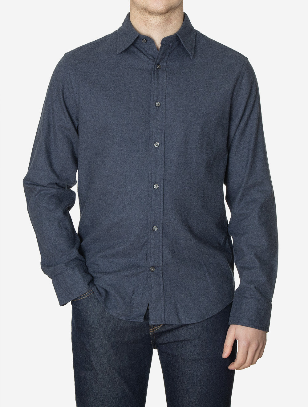 Regular Flannel Shirt Dark Indigo Melange