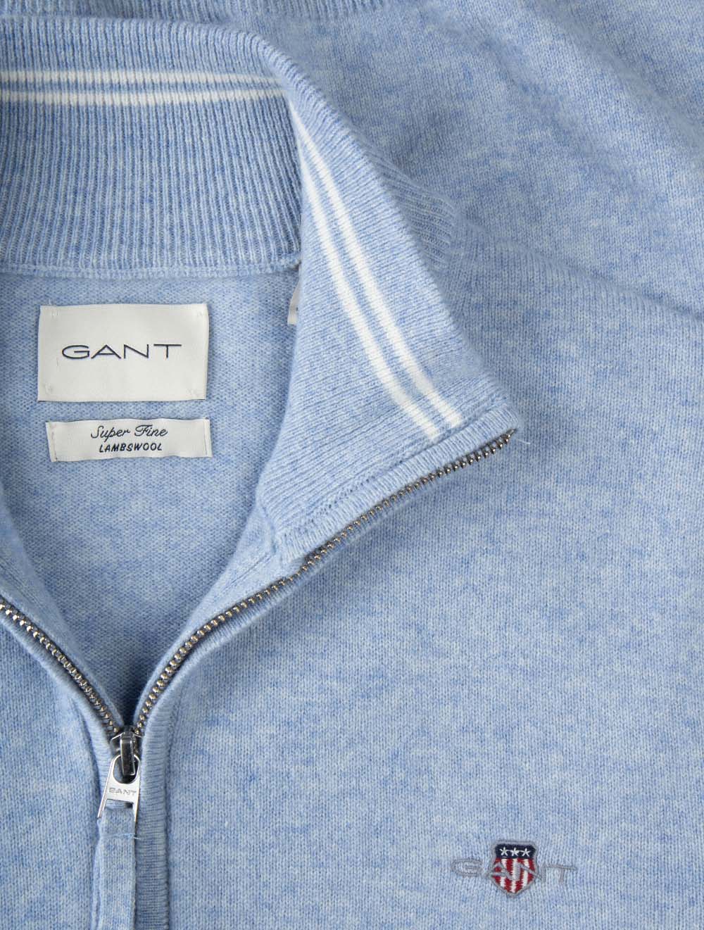 Superfine Lambswool Half Zip Light Blue Melange