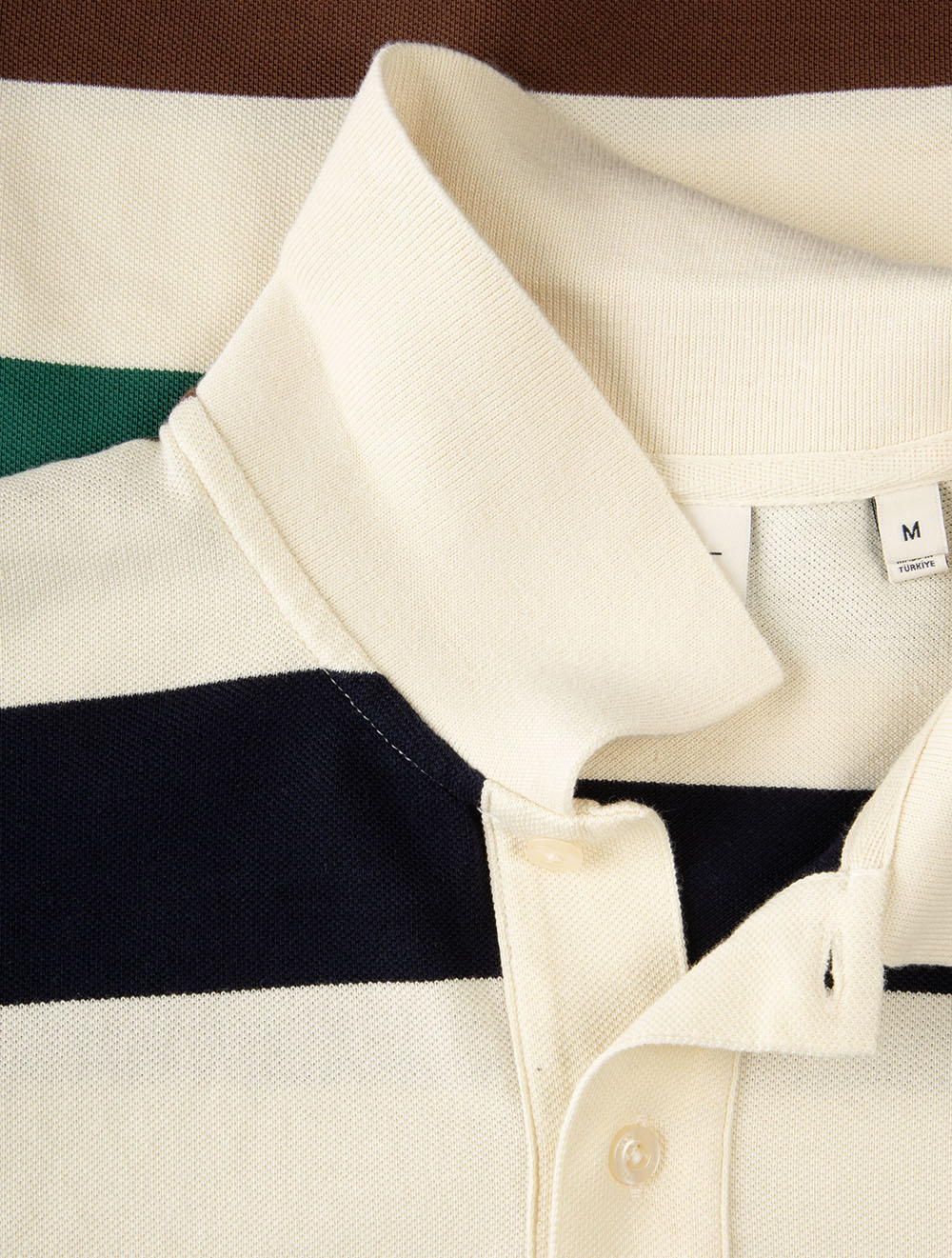 Striped Short Sleeve Polo Shirt Cream