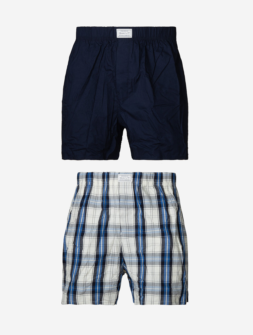 Check and Solid Boxer Shorts 2-Pack Marine